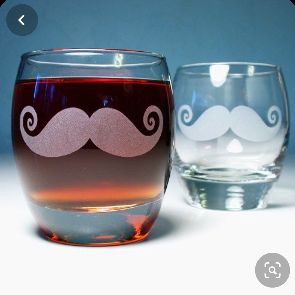 Retro Etched Mustache Cocktail Wine Glass Set